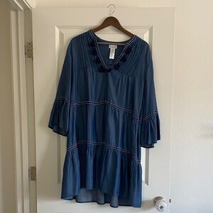 Tommy Bahama Navy Blue Tiered V-Neck Tunic Dress